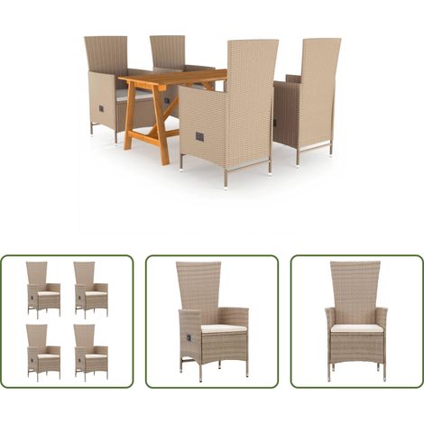 vidaXL Salle à manger extérieure - Ensemble à manger de jardin 5 pcs Beige (1/5)