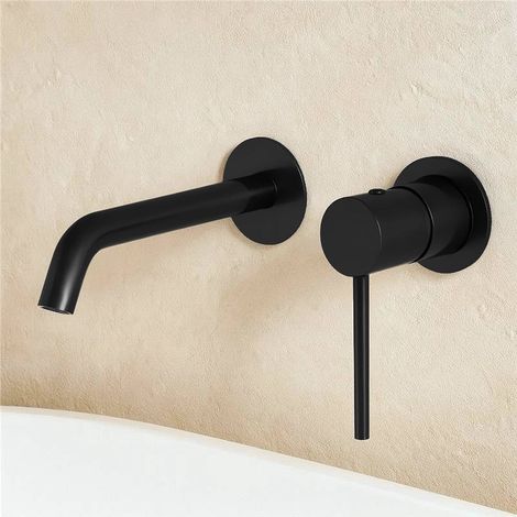 Exagonshop Miscelatore lavabo incasso a muro nero opaco Memo