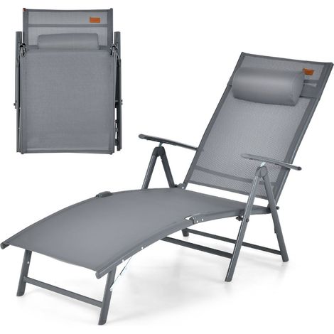 Chaise longue pieghevole con schienale reclinabile 142 x 61 x 103 cm comfort ottimale metallo grigio 200011257