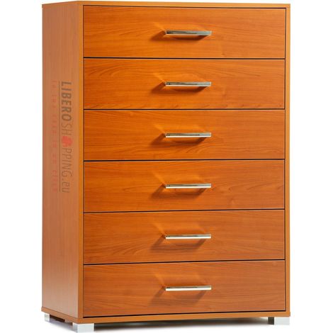 Cassettiera in legno con 6 cassetti 81x118h cm Ciliegio (1/4)