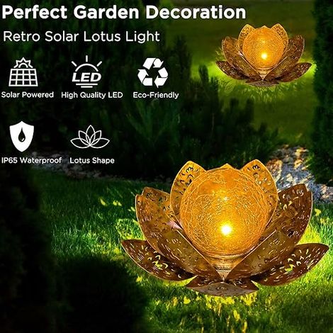 Extérieur Lotus solaire lumière décoration de jardin extérieur décoration de jardin lumière chaude jardin solaire LED lumière pour gazon sentier, Cour, balcon (1/5)