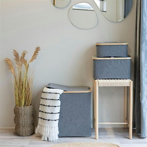 Panier à linge gris avec couvercle (1/5)