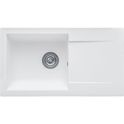 Evier à encastrer 1 bac en SMC blanc uni – Dimensions 78 x 43,5 cm – Vidage manuel avec bonde à panier – Stradour