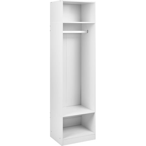 Armario moderno abierto alto y estrecho con 2 estantes de aglomerado con acabado de papel dormitorio entrada blanco Hamilton (1/5)