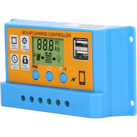Contrôleur solaire à affichage numérique, régulateur de charge de panneau solaire, régulateur intelligent de batterie 12 V 24 V 10 A 130 W (12 V) 260 W (24 V) (1/5)