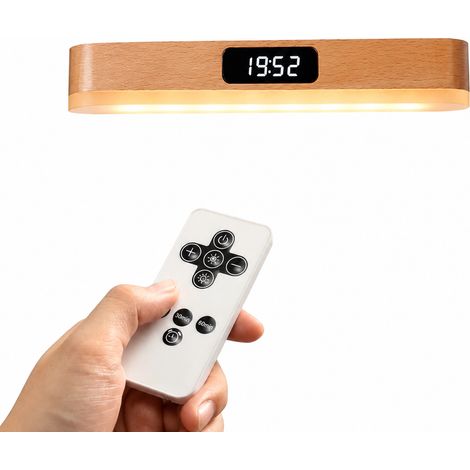 Lampe Horloge Veilleuse Bois Massif Applique Murale Magnétique LED Tactile Télécommande couleur hêtre 1.5 W 220 g – Livraison gratuite