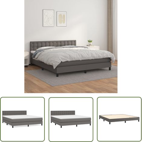 The Living Store Boxspringbett mit Matratze Grau 160x200 cm Kunstleder - Boxspringbett - Betten - Doppelbett - Kunstlederbett - Graues Bett (1/5)