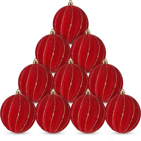 10 Palle per Albero di Natale grandi 10cm Velluto ROSSO con Decorazioni  oro  Palla sfera natalizia' addobbi rossi ghirlande Eleganti e particolari  arredo casa e locali commerciali (1/5)