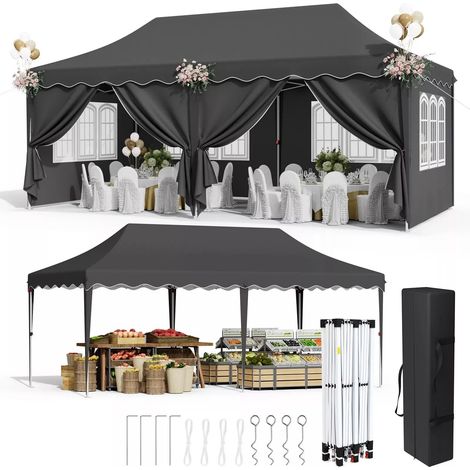PAVILLON 3x6 m Dunkelgrau mit 6 Seitenteilen