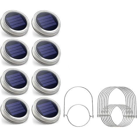 Lampes solaires pour bocaux - Lot de 8 - Couvercles étanches avec 30 LED (1/5)