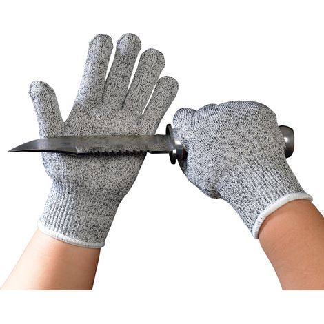 Gants anti-coupures niveau 5 (taille XL) — Coloris gris et blanc avec finition blanche — Matière HPPE — Gants de protection adaptés au jardinage, à la cuisine, à la pêche et aux travaux industriels (1/3)