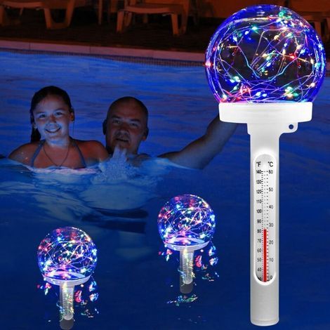 Bardusch-Thermomètre Piscine Flottant,LED Colorée Thermomètre Piscine Solaire,Thermomètre de Piscine Facile à Lire la Nuit,Thermomètre de l'Eau pour Piscine avec Lumières Célestes,Thermomètre pour Spa (1/4)