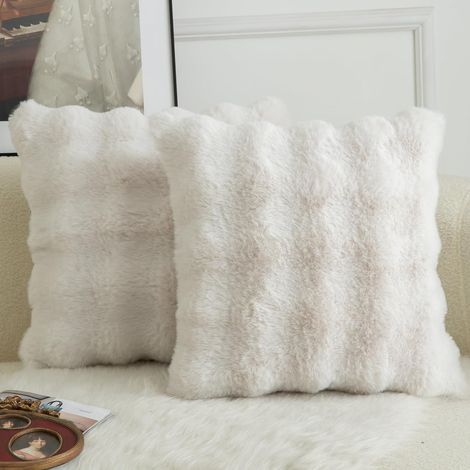 2er Set Luxus Dekorativ dicken Woll Kissenbezug Super Soft Wave Blase Plüschwolle werfen Kissenbezüge Zierkissenbezüge Sofakissen Schlafzimmer Kissenhülle für Sofa 40x40cm Cremeweiß (1/5)