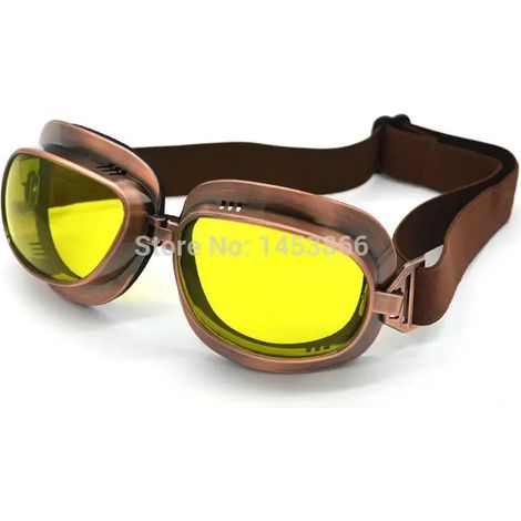 Lunettes de protection  rétro vintage 10 couleurs pour moto, scooter, cruiser, biker et casque Harley Bobber Chopper-Jaune (1/3)