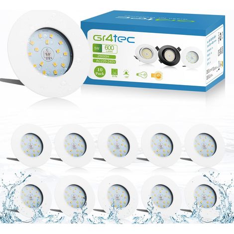 Led Bathroom Recessed Spotlight, 10 x 5.5W Slimline LED Downlight 30mm 6500K Cool White 600LM, IP44 Waterproof Recessed Spotlight 60-65mm Hole, Recessed Ceiling Light for Living Room Kitchen Hallway (1/5)