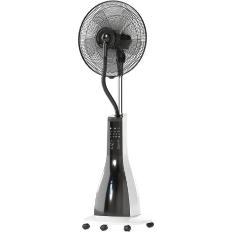 Ventilateur sur pied refroidi par eau avec fonction brumisateur, télécommande, minuterie, oscillation, 3 vitesses, réservoir d'eau de 3 L, 90 W, avec roulettes, 125 cm