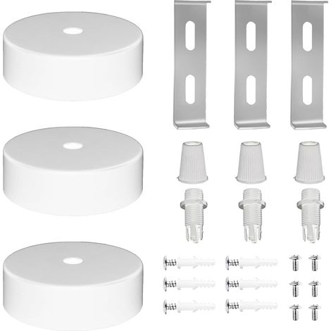 Lot de 3 Rosaces Plafond Blanches Ø80mm Cache-Fils Métallique, Support en U et Chevilles, Installation Facile, Design Moderne (1/5)