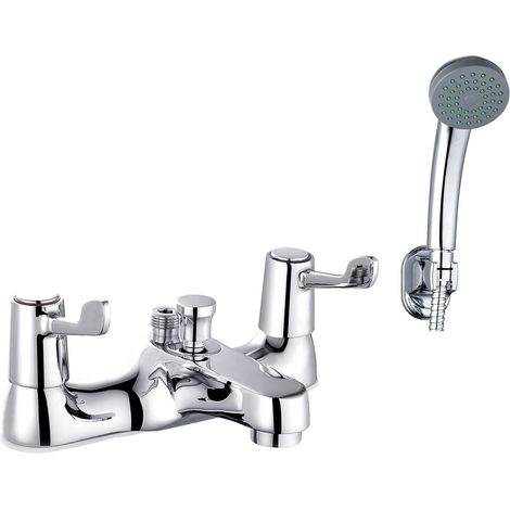 Bathroom Two Lever Bath Shower Mixer Taps With Shower Head Kit Chrome (1/5)