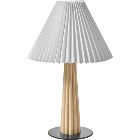 Lámpara de mesa industrial con pantalla de tela y base de madera de caucho blanco natural Aligide
