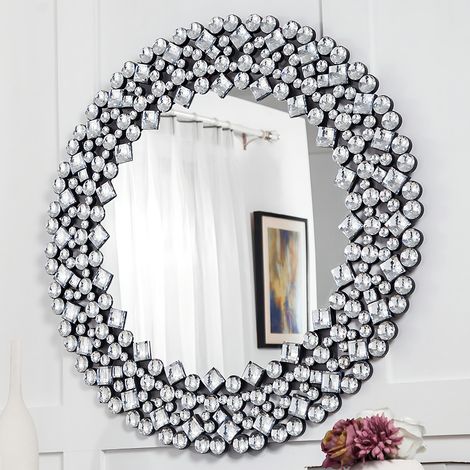 Miroir décoratif rond 86,4 x 86,4 cm – Miroir biseauté de sécurité en MDF – Strass scintillants pour décoration intérieure (1/5)