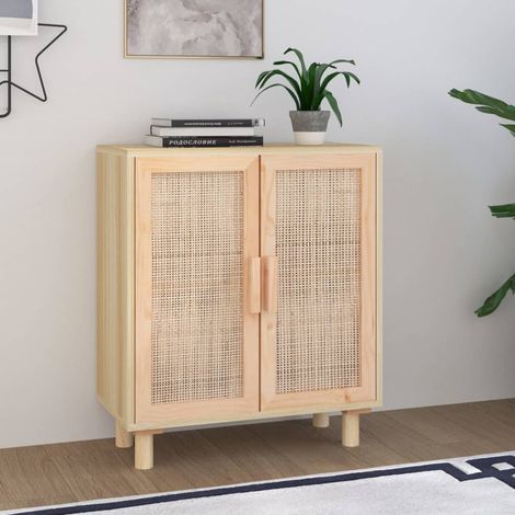 Sideboard Brown 60x30x70 cm Solid Wood Pine and Natural Rattan vidaXL (1/5)