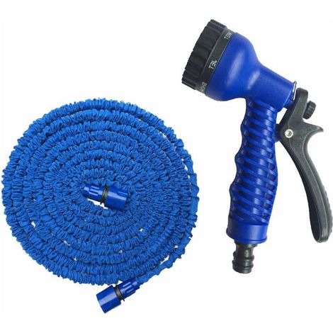 Tuyaux D'Arrosage 3 Fois Pour L'Exterieur Tuyau D'Eau Extensible Flexible De Pelouse Avec Connecteur Pour L'Arrosage, Bleu 50Ft - Bleu 50Ft (1/4)