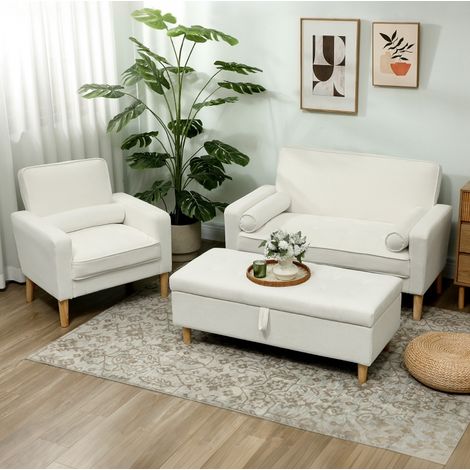 2-Sitzer-Sofa 130x74.5x82 cm cremeweiß Polyester mit Kautschukholzbeinen (1/5)