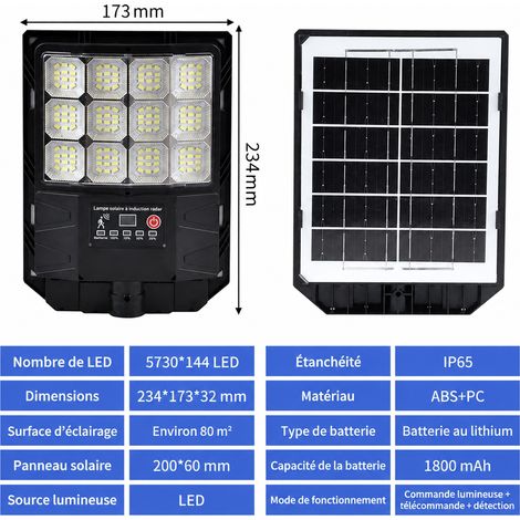 Lampadaire solaire LED extérieur 200W avec mât et détecteur 200w 23,4 × 17,3 × 3,5 cm 800 g – Livraison gratuite