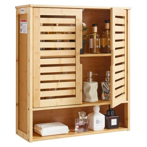 Armario de Pared para Baño con 2 Puertas y Estantes Ajustables, Ideal para Colocar sobre el Inodoro, con Compartimento Abierto para Cocina y Baño, Fácil de Instalar, 590 x 210 x 666 mm (1/5)