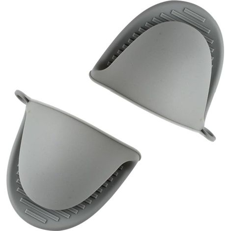 Confezione da 2 guanti da forno in silicone, spessi e resistenti al calore, per cucinare, cuocere al forno, barbecue e grigliate, grigio (1/5)