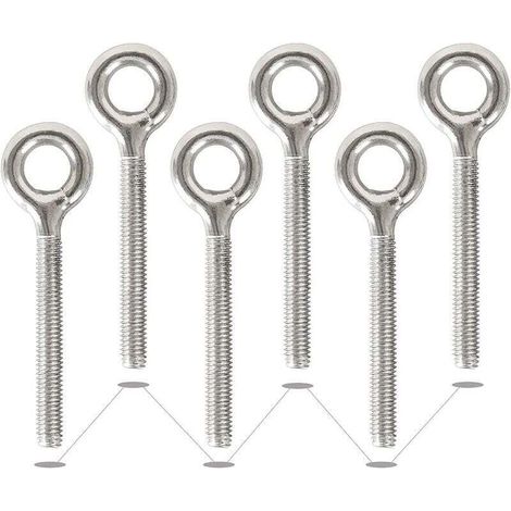 Boulon À Œil M10 - Acier Inoxydable 304 - Longueur Totale 113 mm - Filetage 73 mm - Diamètre Anneau Intérieur 14,5 mm - 6 Pièces