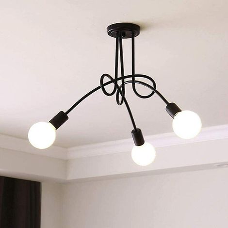 noir Plafonnier Industriel Vintage 3 Lights, Suspension Luminaire Deco Design Rtro Lustre Abat-jour E27 Pour Cuisine Salle  Manger Chambre Salon B
