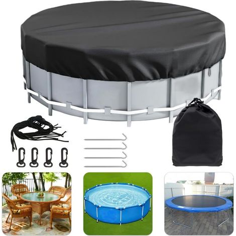 Couverture de Piscine Ronde bâche Protection pour Piscine autoportante 10FT/310CM (Noir)Inclus avec Un Sac de Rangement,des Chevilles de Tente et Une Corde télescopique Fixe (1/5)
