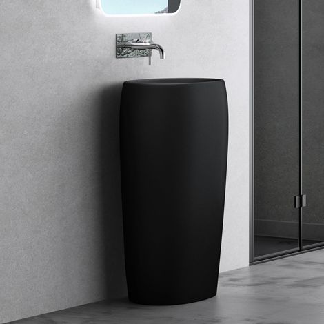 doporro Lavabo Colonna Ovale Nero Lavabo su Piede Solido Superficie Lava Mani per Bagno 53,5x36x85cm Colossum32 (1/5)