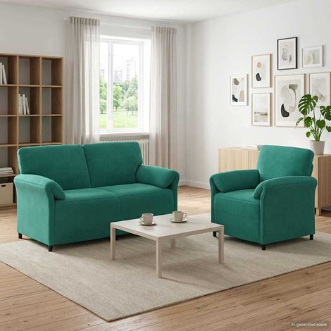 vidaXL Ensemble de Canapés 2 pc Turquoise Velours (1/5)