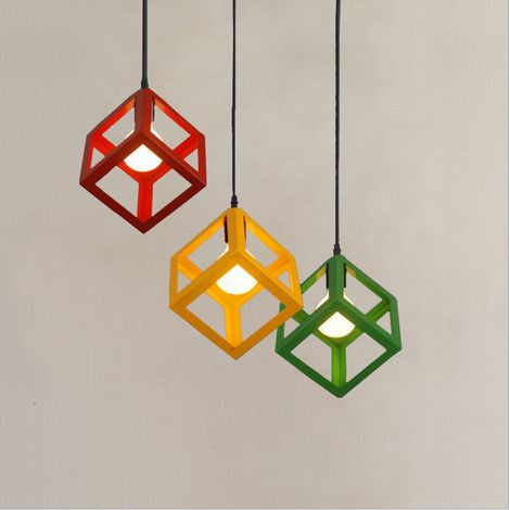 Suspension Luminaire Moderne Suspension Lustre En Forme De Cube Plafonnier Rétro Vintage Jaune