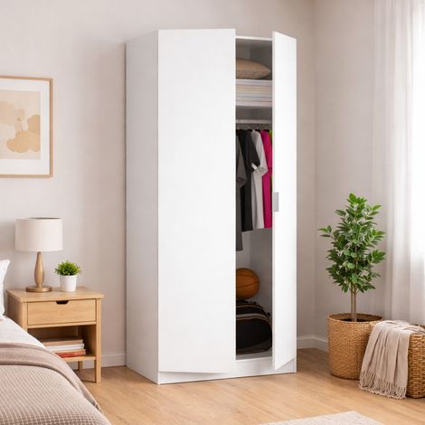 Dmora - Armario Giovo, Perchero para dormitorio, Armario con 2 puertas batientes, 81x52h184 cm, Blanco (1/5)