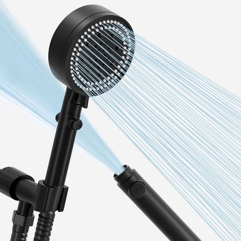 Pommeau de douche à main haute pression 3 modes avec interrupteur pause, pulvérisateur à main de 11,4 cm avec tuyau de 177,8 cm / support de montage réglable, un bouton pour haute économie d' (1/5)