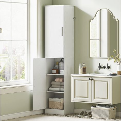 Armadio bagno 40x35x180 cm bianco in legno con ripiani regolabili e sistema antiribaltamento (1/3)