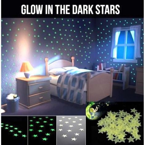 Autocollant Étoile - Phosphorescent - Pour Mur Plafond Fenêtre Chambre Bébé - Lot de 100 - Diamètre 3 cm (1/4)