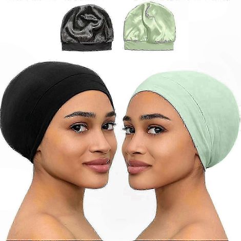 Schwarze Satin-Nachthaube für Damen, sanfter Haarschutz, elegantes Schlafaccessoire, ideal zum Schutz Ihres Haares (1/5)