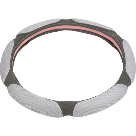Volant rond 15 pouces housse en cuir artificiel respirant soie glacée antidérapante universelle pour volants 37‑38cm gris (1/5)