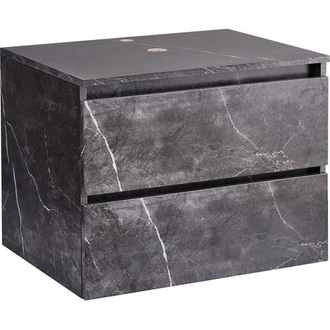 Armadietto da bagno sospeso a parete Fronte scanalato 2 cassetti 60 x 47 cm Marmo nero Serra