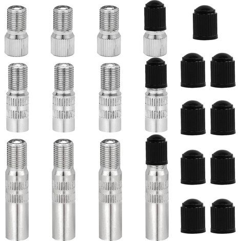Lot de 12 extensions de valve en cuivre étamé avec bouchons de roues pour voiture, camion, caravane, van (19, 27, 39 mm) (1/5)