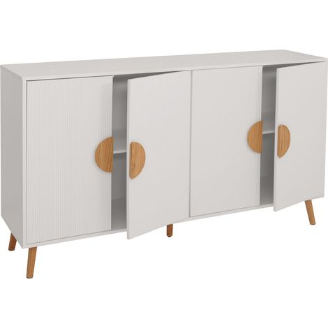 Sideboard HHG-687, Kommode Schrank Highboard Anrichte, 3D-Design Melamin Holz, 88x150x40cm weiß