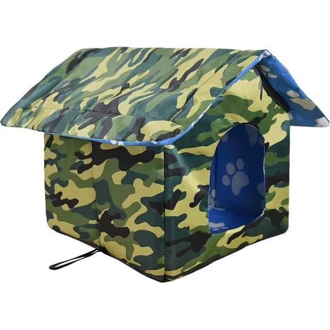 Niche de Chat Pliable avec Coussin Lavable L38cm x P35cm xH40cm Extérieur Nid pour Chats Errants Vert (1/4)