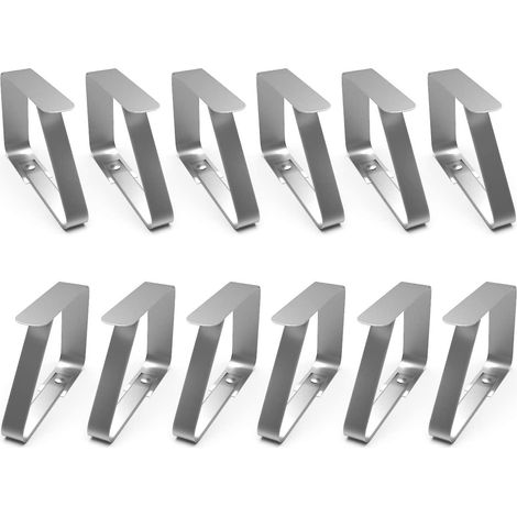 Lot de 12 pinces à nappe pour tables de pique-nique d'extérieur - Pinces en acier inoxydable, compatibles avec les tables de 6 cm d'épaisseur, pinces métalliques pour tables de pique-nique (1/4)