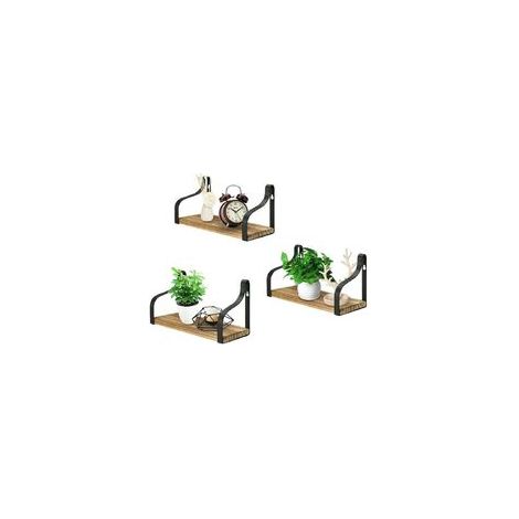Lot de 3 étagères murales industrielles – tablettes flottantes bois/métal, pour salon, chambre ou bureau