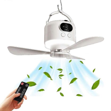 Ventilateur de plafond extérieur rechargeable 10 400 mAh avec télécommande, port de chargement USB, pales détachables et vitesse de ventilation réglable, blanc (1/5)