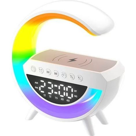 Portable Bluetooth Speaker, Wireless Light-Up Bluetooth Speaker with Charging Wireless Night Light Alarm Clock FM Radio, Table Lamp (1/5)